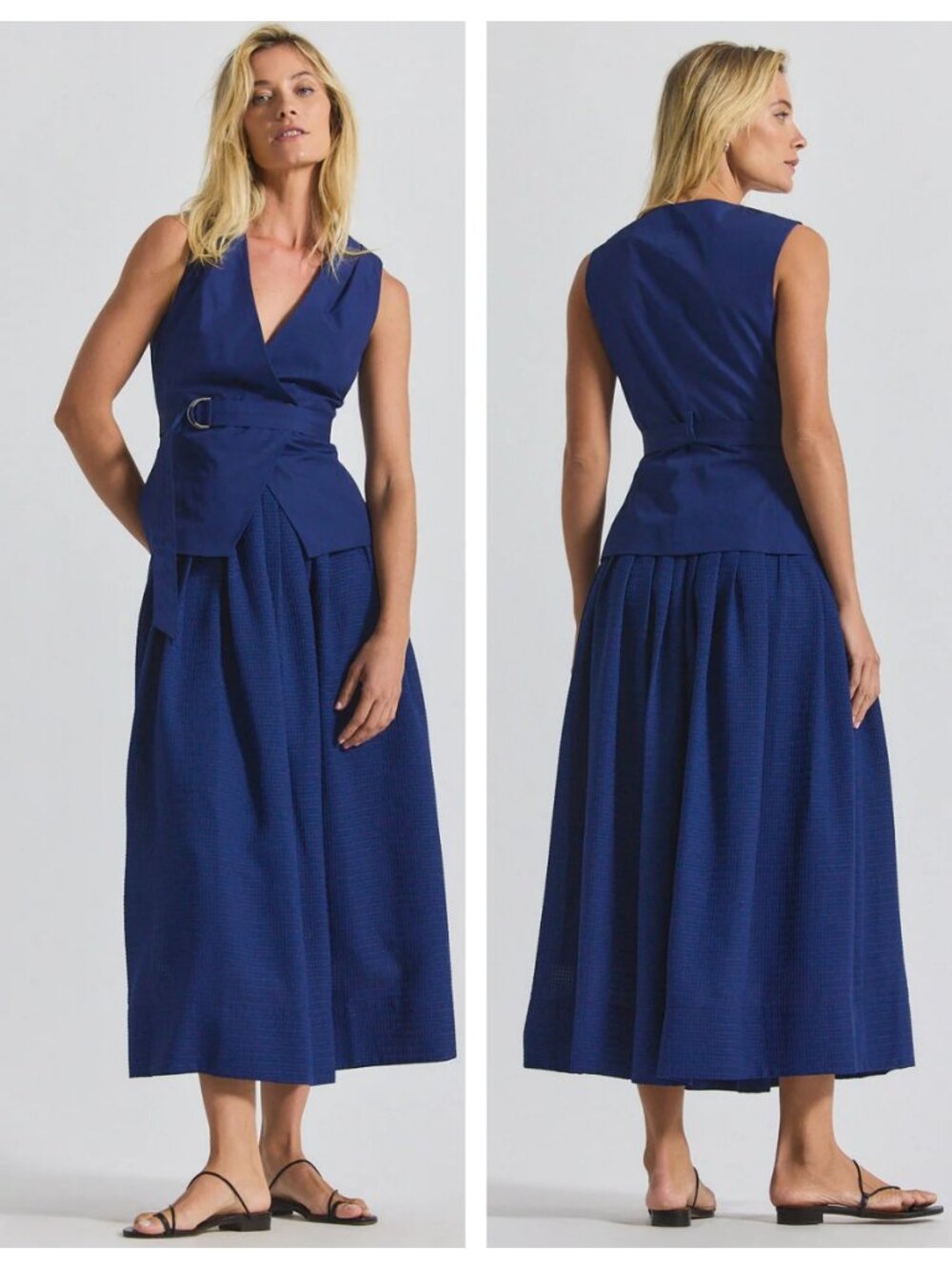 Derek Lam 10 Crosby Annika Mixed Media Belted Midi Dress